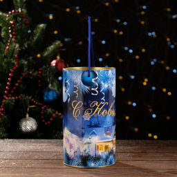 Подарочная коробка, тубус «Рождественская деревня» 120×220 мм (200 мм внутр. высота).