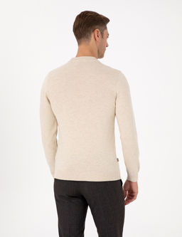 Krem Melanj Slim Fit _eyrek Yaka Basic Triko Kazak