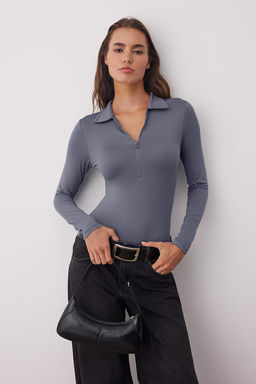 Antrasit Fermuar Yaka Detayl? C?tc?tl? Esnek Orme Body TWOAW24BD00005