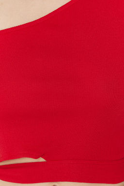 K?rm?z? Tek Omuz Fitted/Vucuda Oturan Baglama Detayl? Fitili Orme Bluz TWOSS22BZ1558