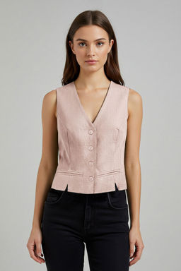 TRENDYOLMILLA Ac?k Haki Fitted Keten Gorunumlu V Yaka Crop Dokuma Yelek TWOSS25YE00028  фото 10