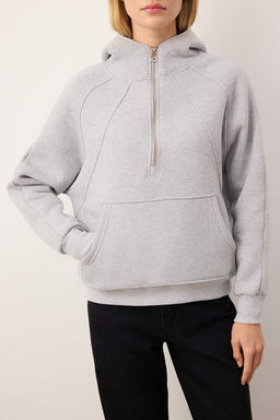 Kahverengi Yar?m Pat Fermuarl? Dikis Detayl? Oversize/Genis Kal?p Orme Sweatshirt TWOAW26SW00222 - Trendyolmilla фото 7