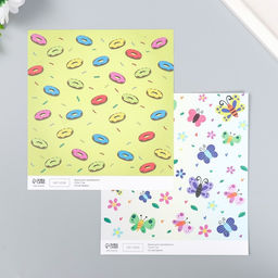 Цена за 10 шт. Бумага для скрапбукинга двусторонняя Бабочки и пончики, плотность 180 г, 15.5?17 см