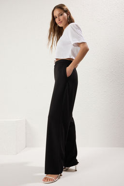 TRENDYOLMILLA Siyah Onu Duz Arkas? Lastikli Straight/Duz Kesim Yuksek Bel Orme Pantolon TWOSS25PL00053 фото 3