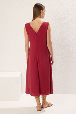 TRENDYOLMILLA Bordo Duz Kesim Midi Dokuma Elbise TWOSS25EL00288  фото 4