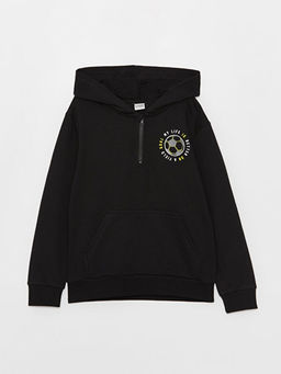 Kap??onlu Bask?l? Uzun Kollu Erkek ?ocuk Sweatshirt