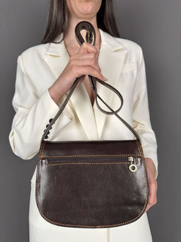 Сумка женская Sefaro Exotic из телячьей кожи гладкая матовая коричневая средняя  фото 9