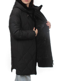 310 BLACK/BLACK Пальто зимнее стеганое женское (200 гр. холлофайбер, натуральная норка) - Fashion фото 7