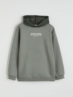 Bask?l? Erkek ?ocuk Kal?n Sweatshirt