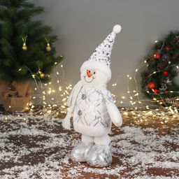 Мягкая игрушка Снеговик блеск (59?21 см выдвинутые ножки) 40?21 см, серебристо-белый