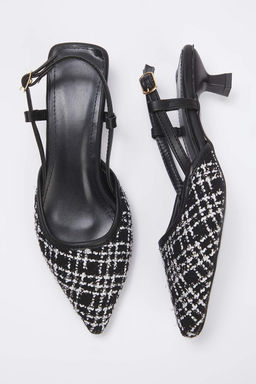 Siyah Tuvit Arkas? Ac?k Kad?n Kitten Topuklu Ayakkab? TAKAW25TO00039