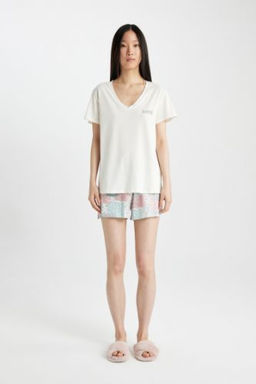 Fall in Love Regular Fit K?sa Kollu Sortlu Pijama Tak?m?