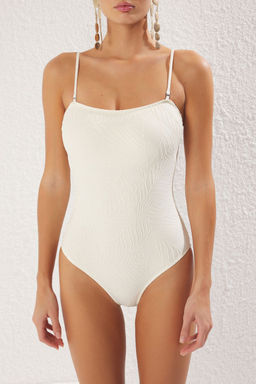 Ekru Straplez Dokulu Yaprak Desenli Regular Premium Kumasl? Mayo TBESS25MA00054 - Trendyolmilla фото 4