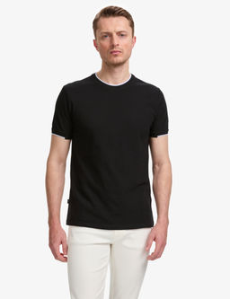 Siyah Slim Fit %100 Pamuk Bisiklet Yaka Ti__rt