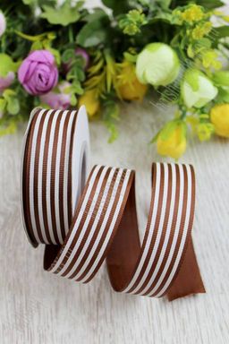 Лента репсовая 2,5 см*20 ярд "Полоска" SF-1312, темно-коричневый №32