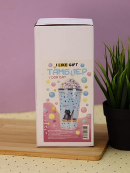 Тамблер iLikeGift "Yoga cat", blue (450 мл)