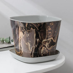 Кашпо квадратное 2,5л Мрамор с поддоном (светло-серый) 38125150 Виолет