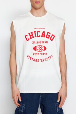 TRENDYOL MAN Ekru Relaxed/Rahat Kesim Sehir Bask?l? %100 Pamuklu Kolsuz T-Shirt/Atlet TMNSS23AL00008 - Trendyolmilla фото 4