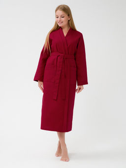 Женский вафельный халат с планкой бордовый В-02 (15)