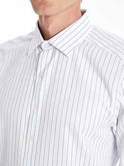 Slim Fit Uzun Kollu ?izgili Gabardin Erkek G?mlek
