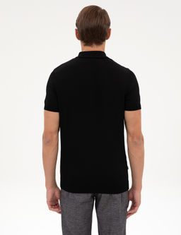 Siyah Slim Fit Fermuarl_ Polo Yaka Triko Kazak