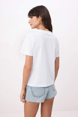 Ekru Slogan Regular/Normal Kal?p Dusuk Kol K?sa Kollu %100 Pamuk Orme T-Shirt TWOSS26TS00178 - Trendyolmilla фото 4