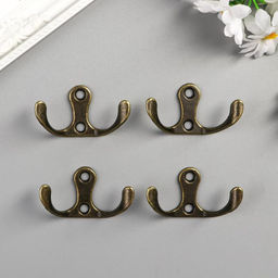 Крючок металл двойной, набор 4 шт., бронза, 4.5×3 см