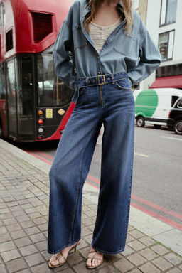 MID-WAIST BELTED WIDE-LEG JEANS - Zara фото 3