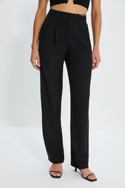TRENDYOLMILLA Siyah Straight/Duz Kesim Pilili Dokuma Pantolon TWOSS19WX0017  фото 3