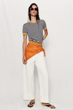 TOP PUNTO RAYAS / blanco-naranja