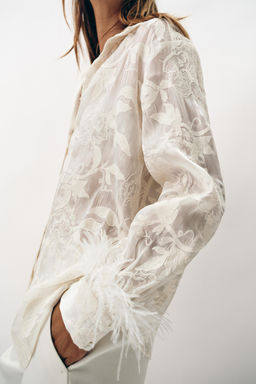CAMISA BORDADAS PLUMAS / Crudo - Zara фото 4