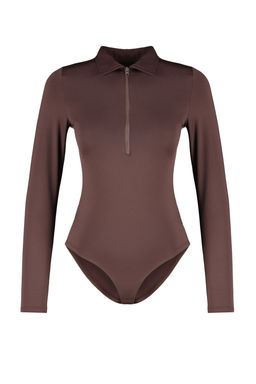 Kahverengi Fermuar Yaka Detayl? Alttan C?tc?tl? Esnek Orme Body TWOAW24BD00005