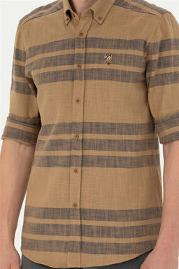 Мужская рубашка светло-хаки с длинным рукавом - U.s. polo assn фото 6