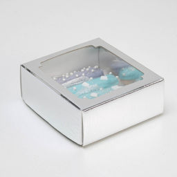 Цена за 5 шт. Коробка сборная, крышка-дно, с окном, серебряная, 14,5 х 14,5 х 6 см