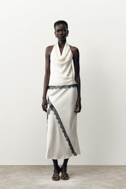 SATIN MIDI SKIRT WITH LACE - Zara фото 7