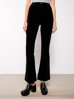 Normal Bel Dar Fit D?z Kadife Kad?n Pantolon