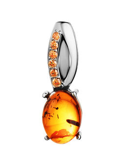 Миниатюрная подвеска Ренессанс из натурального янтаря с фианитами