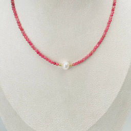 Колье из Родонита и Жемчуга 38 см +