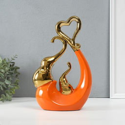 Фигурка керамика Слоники с сердцем. Абстракция, оранжевый с золотом, 7?18.5?25.5 см