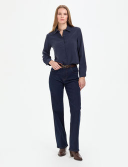 A__k Lacivert Comfort Fit Uzun Kollu G_mlek