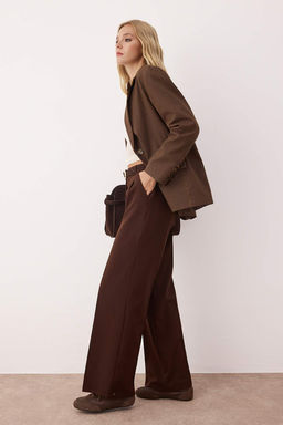 Kahverengi Pilili Wide Leg/Genis Paca Pantolon TWOAW25PL00109
