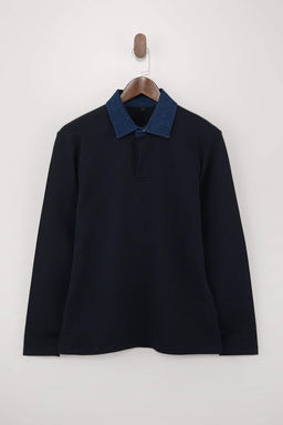 Lacivert Regular/Normal Kesim Dokulu Denim Yaka Detayl? Polo Yaka T-shirt TMNSS26PO00001