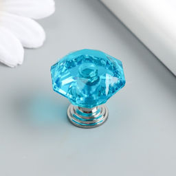 Цена за 5 шт. Ручка для шкатулки металл Кристалл сине-зелёный серебро 2,6х2,6х2,4 см - Арт узор фото 2