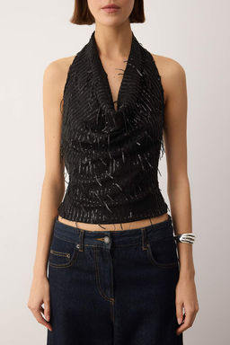 Siyah Degaje Yaka Sacakl? Payet Party Bluz TPRAW26BZ00064 - Trendyolmilla фото 3