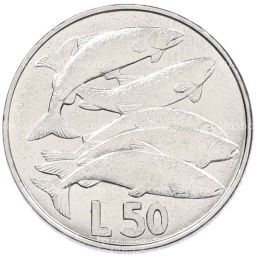 Монета 50 лир 1975 года Сан-Марино