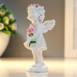 Цена за 2 шт. Фигурка полистоун «Ангел-девочка в розовом венке с розой», 7.8×3.8×2.5 см, МИКС