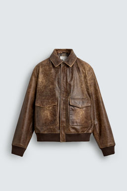 CAZADORA PIEL EFECTO VINTAGE / Tabaco - Zara фото 7