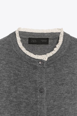 LACE TRIM COMBINATION CARDIGAN - Zara фото 8