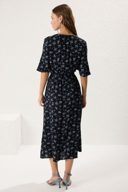 Siyah Kusakl? Cicek Desenli A Kesim Dugmeli Midi Dokuma Elbise TWOSS25EL00300 - Trendyolmilla фото 5
