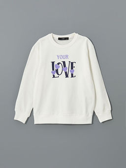 Bisiklet Yaka Bask?l? K?z ?ocuk Sweatshirt